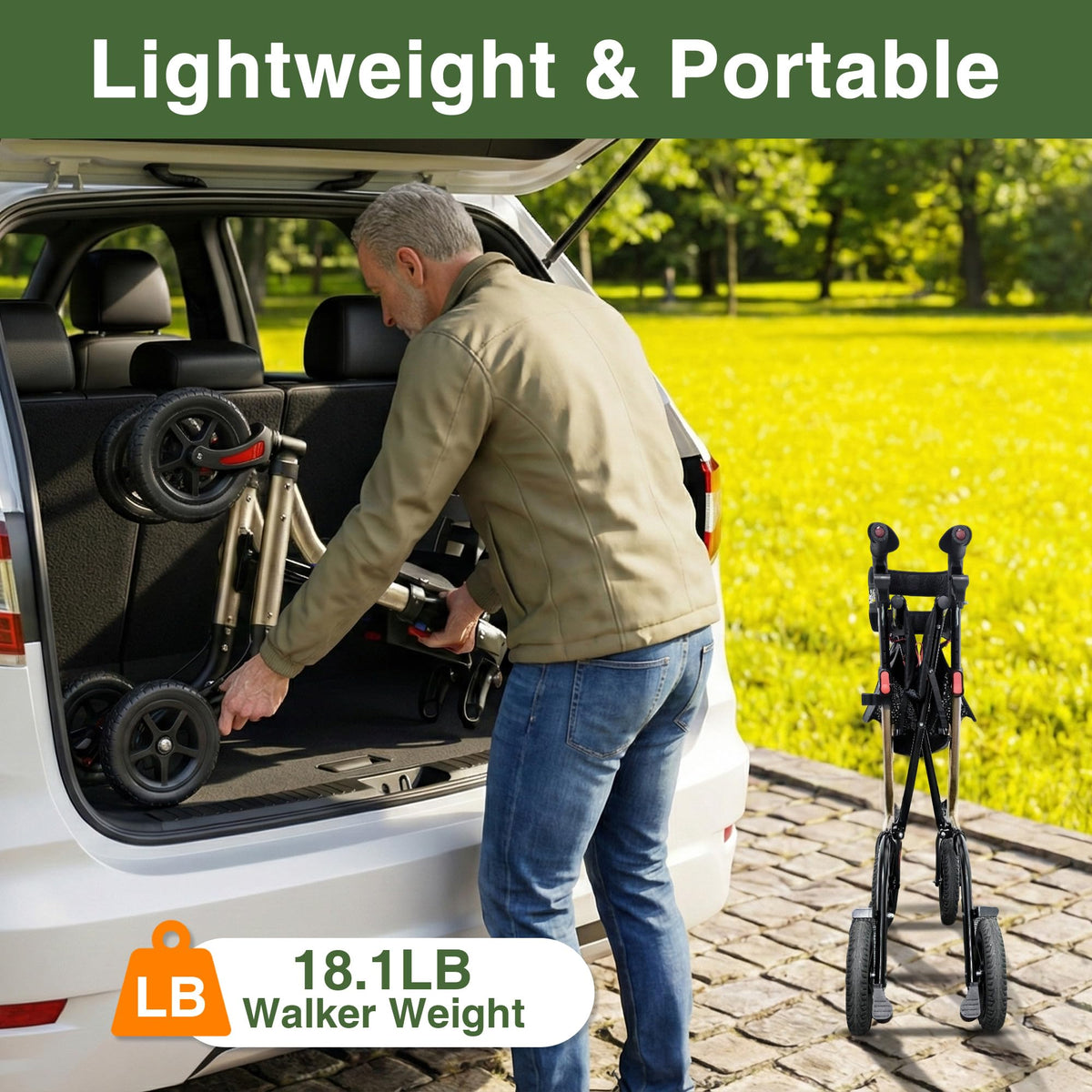 Foldable Aluminum Rollator Walker with Seat and 10" Wheels X399