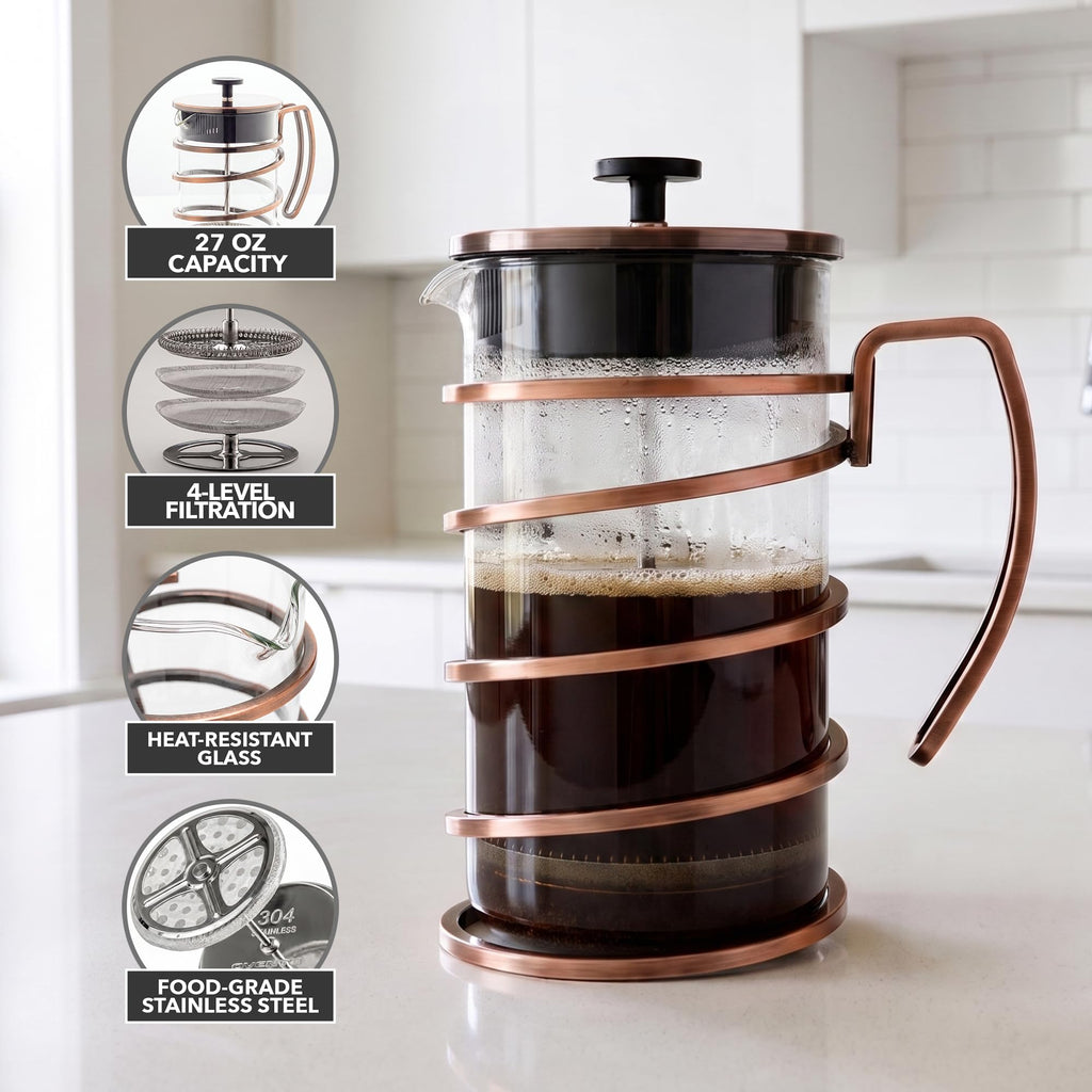 French Press Coffee Maker 27oz with 4 Filters I499