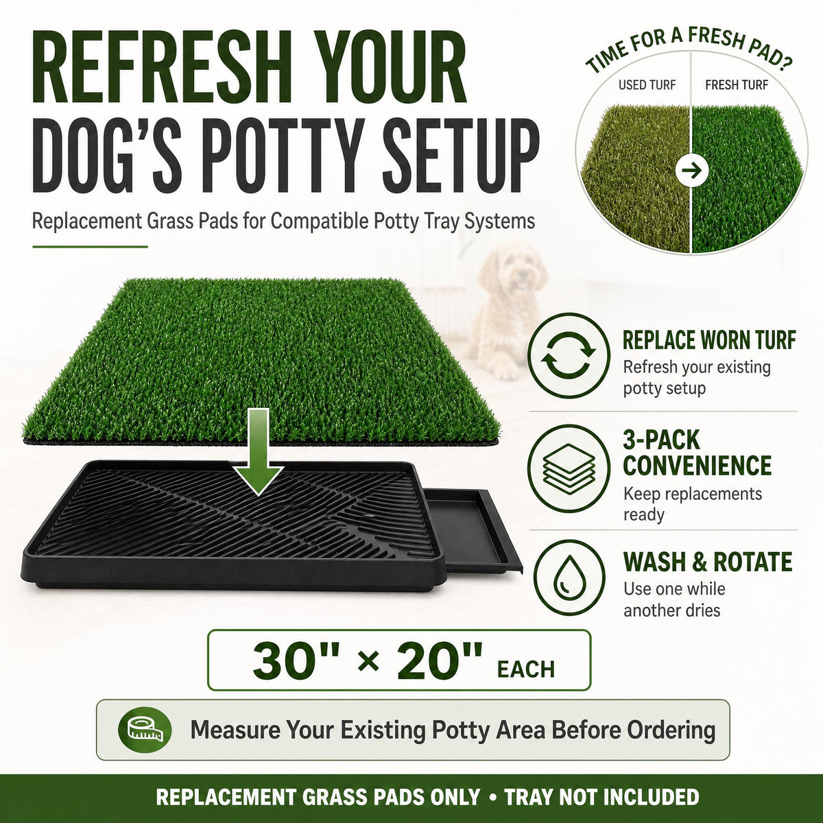 Dog Potty Grass Pads 2 Pack 30 x 20 in Replacement Turf Y23228