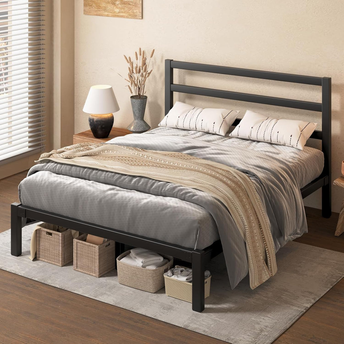Queen Metal Platform Bed Frame with Headboard L9501