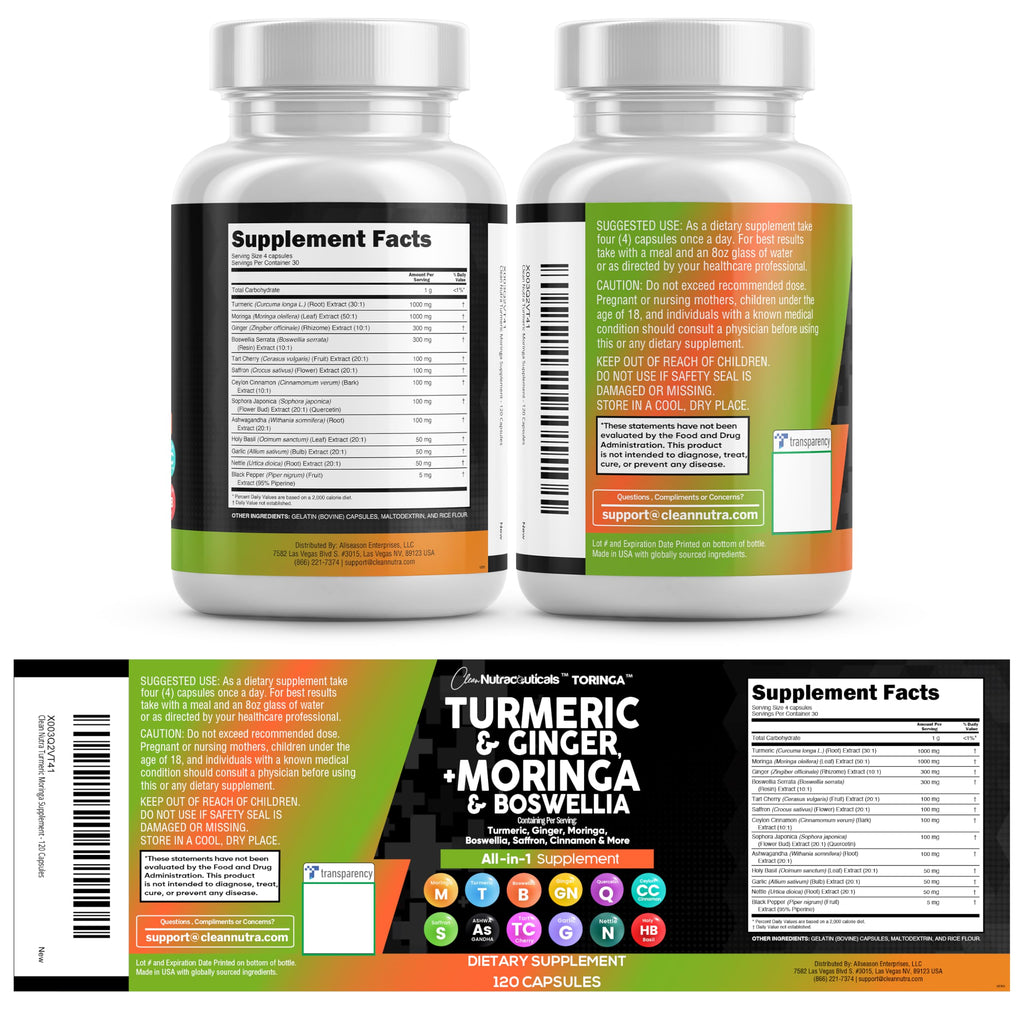Turmeric Moringa Ginger Boswellia Saffron Supplement B2446
