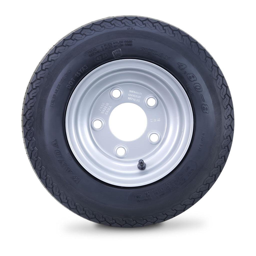 Trailer Tire Wheel 4.80-8 6-Ply 5 Lugs 4.5 Silver Rim Pk2 S56792
