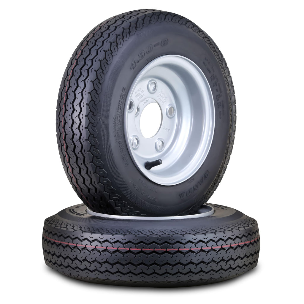 Trailer Tire Wheel 4.80-8 6-Ply 5 Lugs 4.5 Silver Rim Pk2 S56792