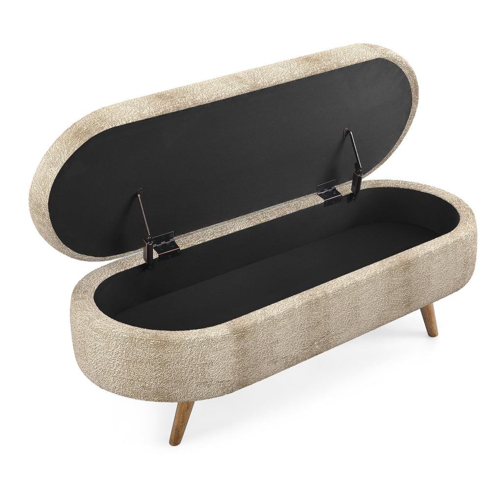 Oval Storage Bench with Rubber Wood Legs Gray U636