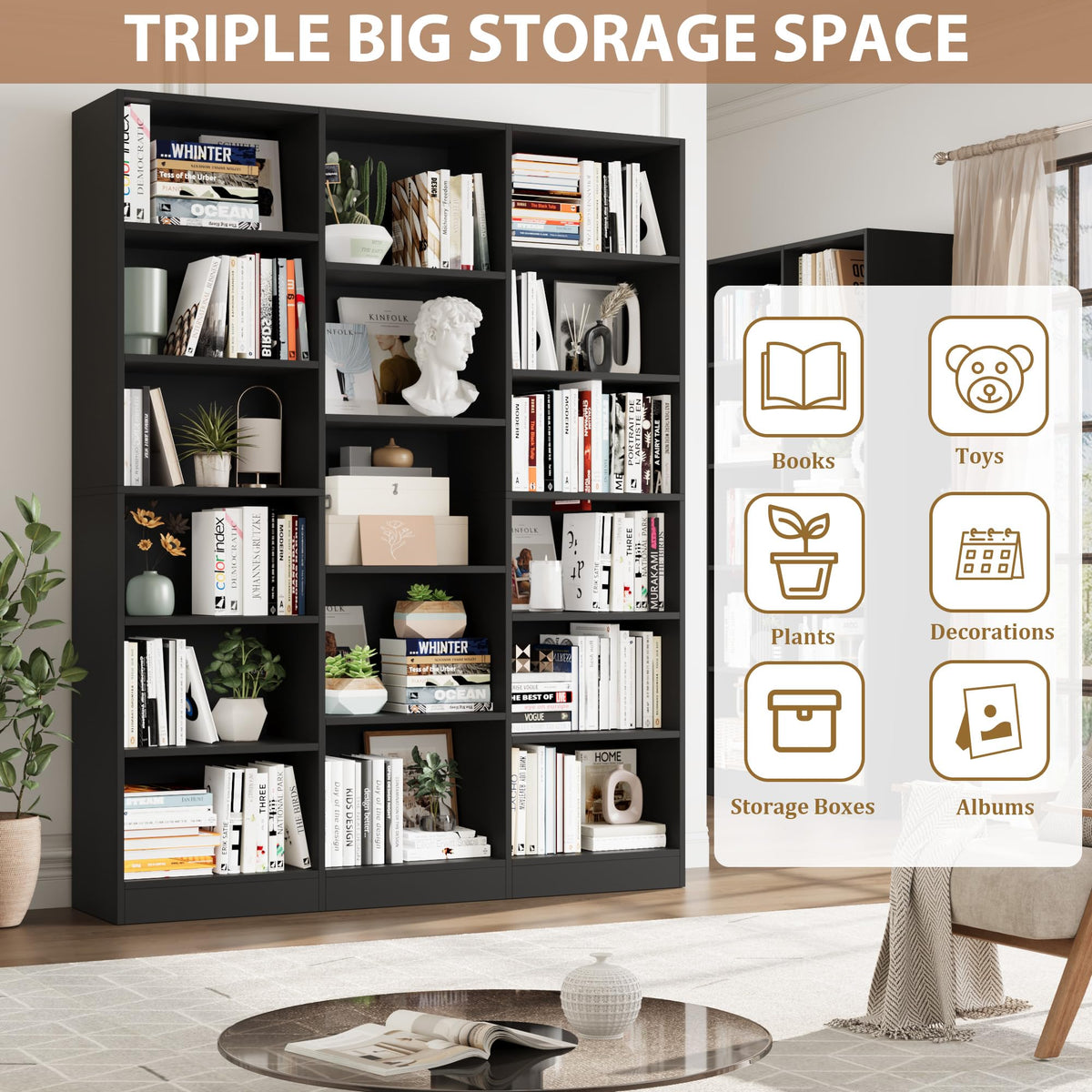 Triple Wide Bookshelf with 17 Display Shelves X671