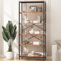 71" Tall 5 Tier Wood and Metal Bookshelf T318