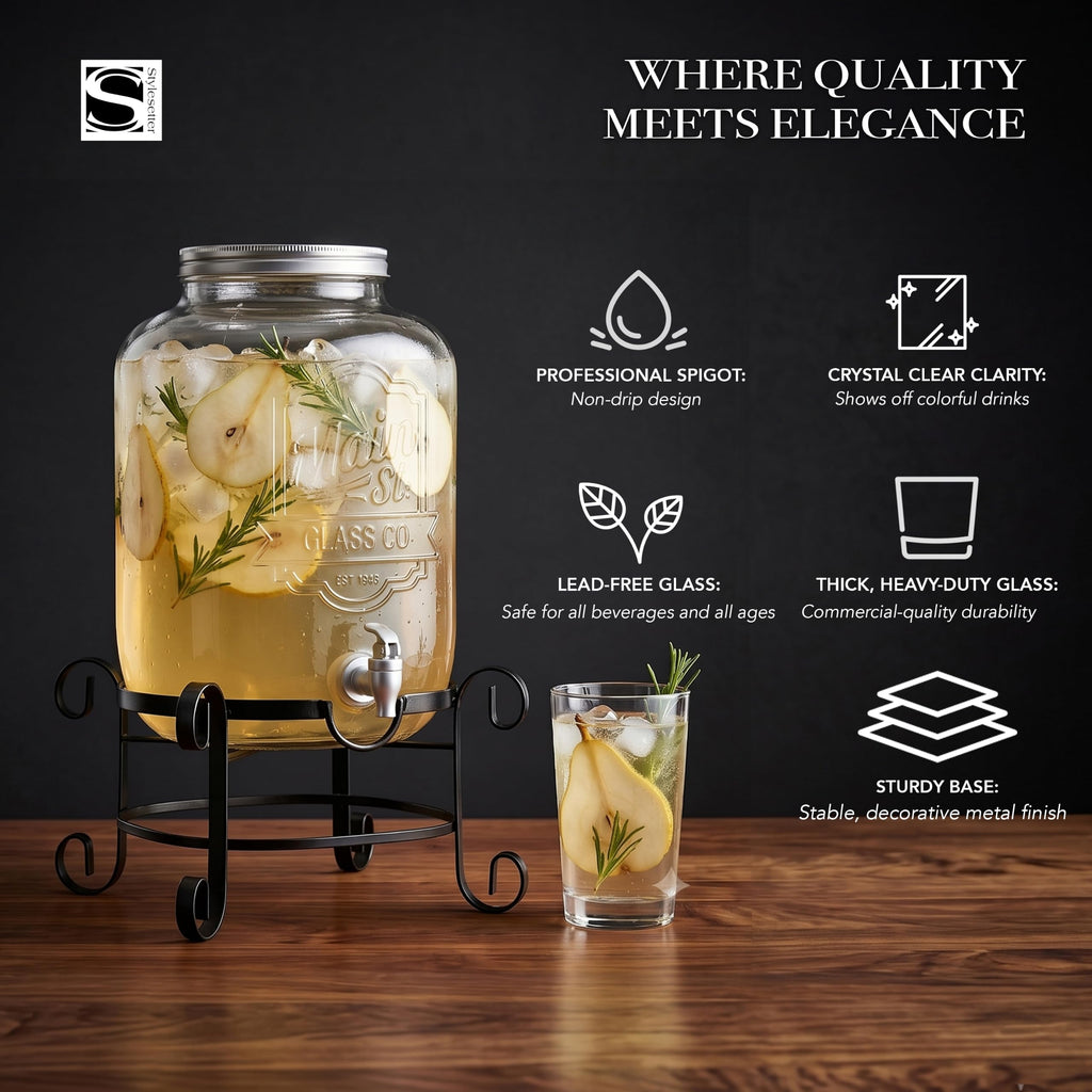 Glass Beverage Dispenser with Metal Stand 3 Gal F681101