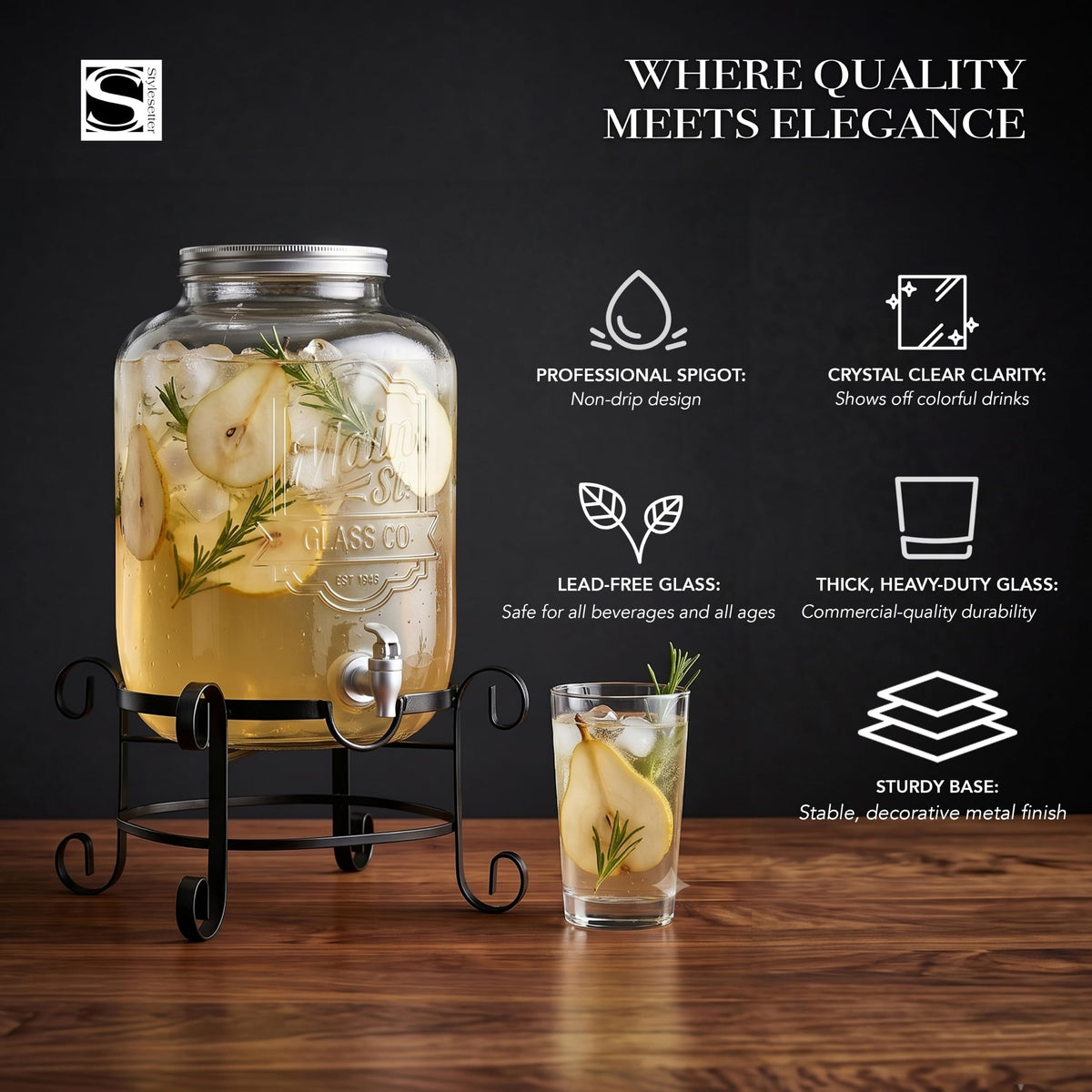 Glass Beverage Dispenser with Metal Stand 3 Gal F681101