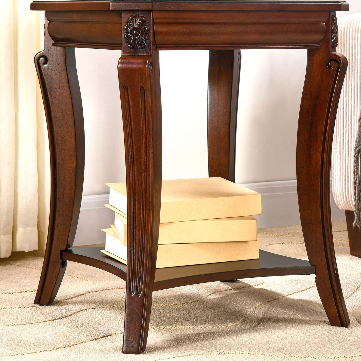 Cherry Brown Side Table with Storage Shelf P656