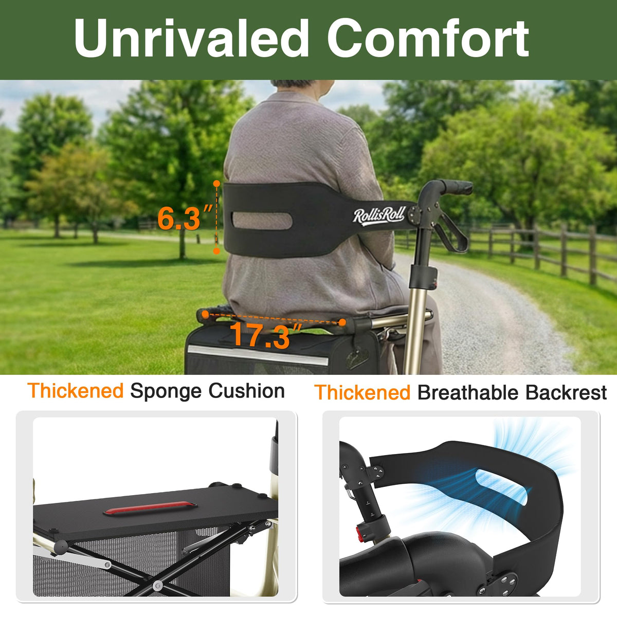 Foldable Aluminum Rollator Walker with Seat and 10" Wheels X399