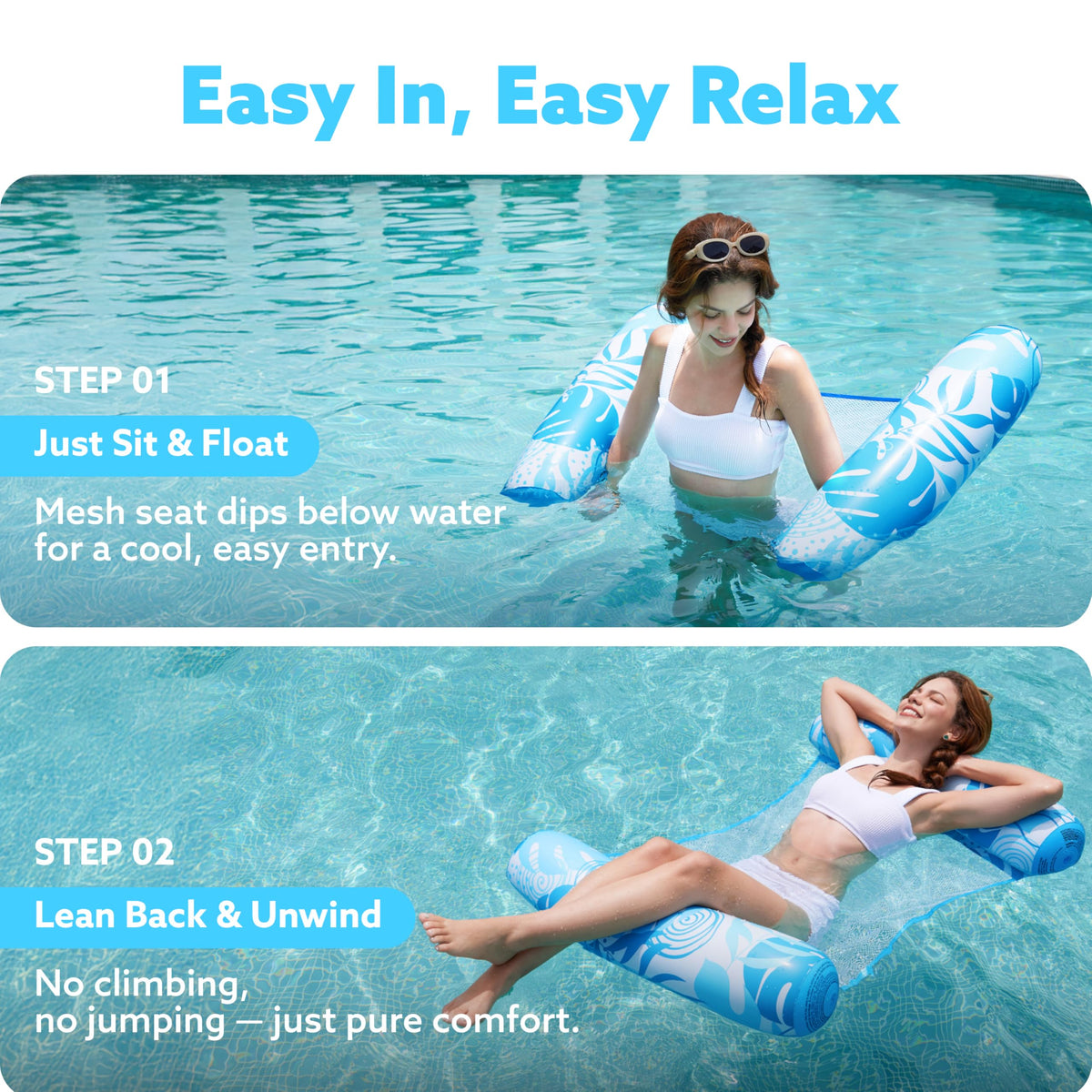 2 Packs Inflatable Pool Floats PVC Water Hammock Lounge S803