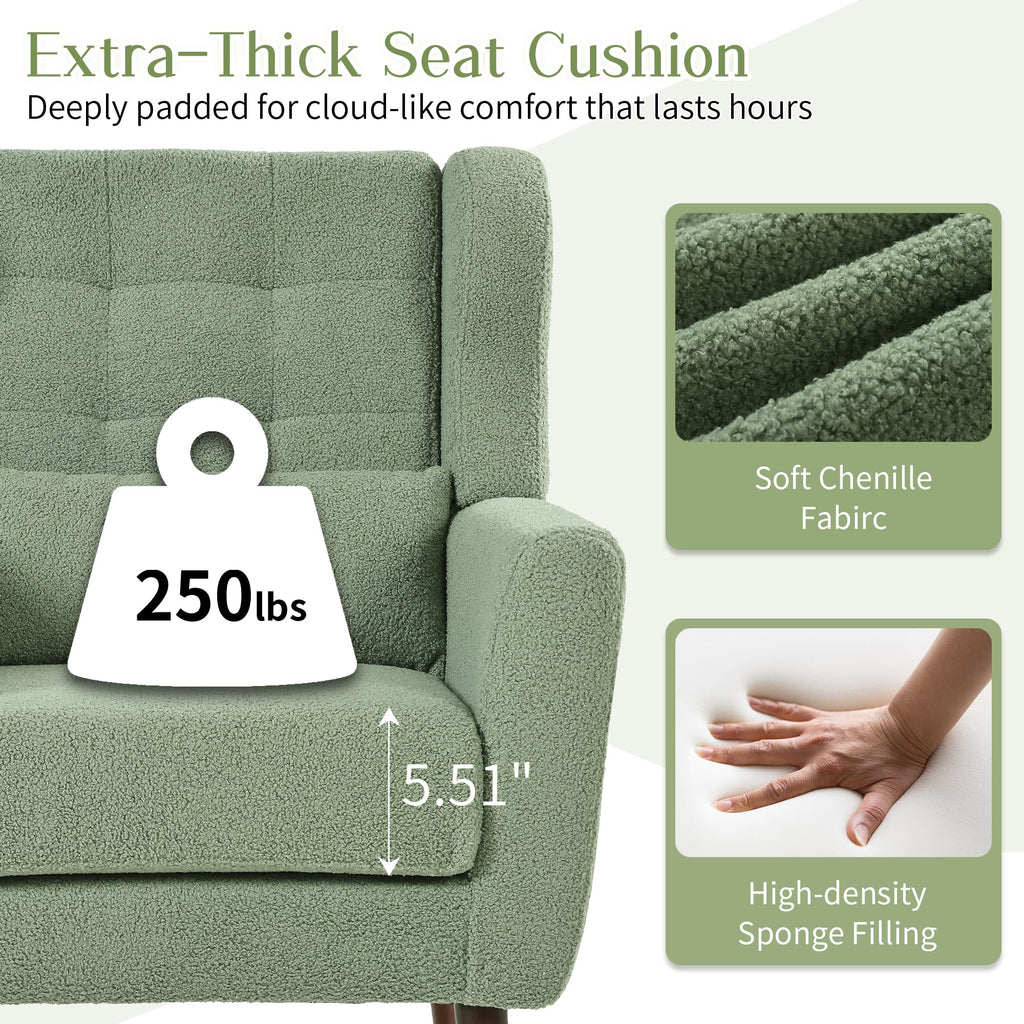 Green Teddy Upholstered Armchair Set of 2 with Lumbar Pillow S7763