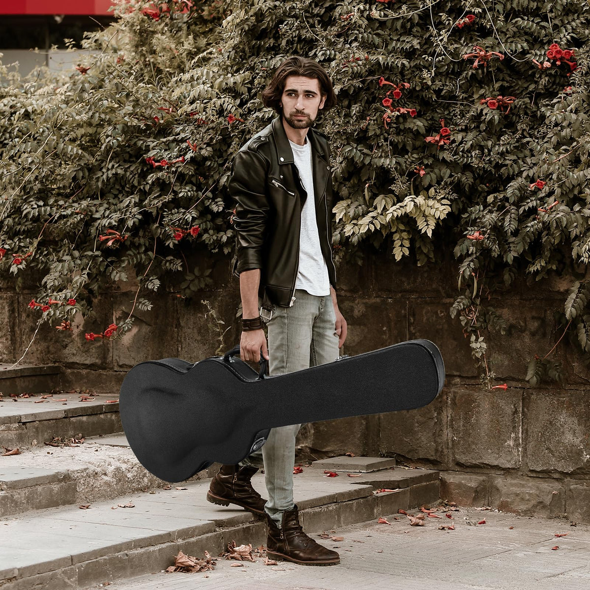 42-Inch Hard Electric Guitar Case with Lock Latch, Black S21956