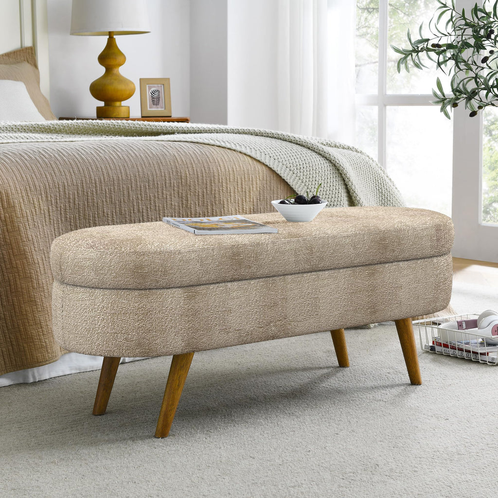 Oval Storage Bench with Rubber Wood Legs Gray U636