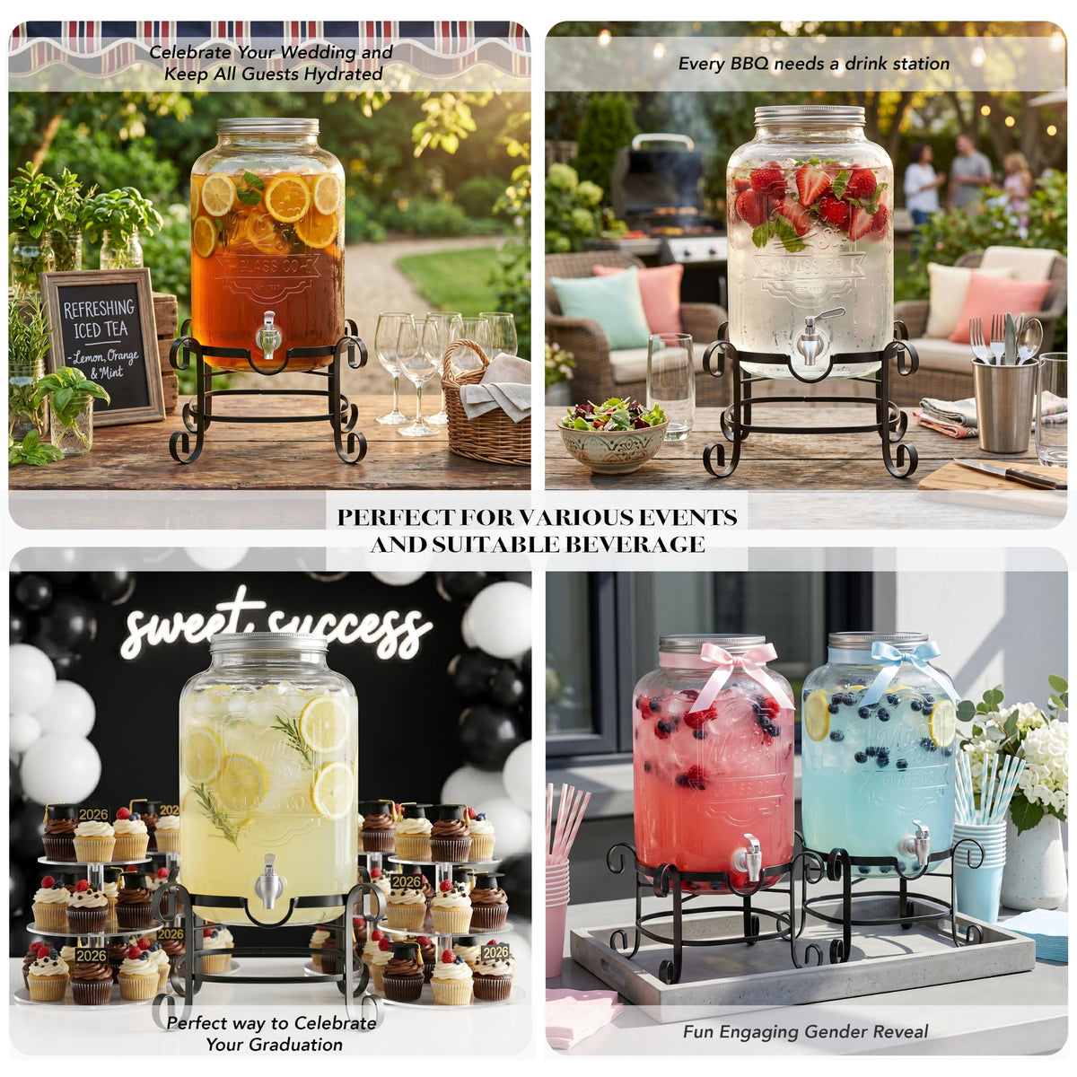 Glass Beverage Dispenser with Metal Stand 3 Gal F681101