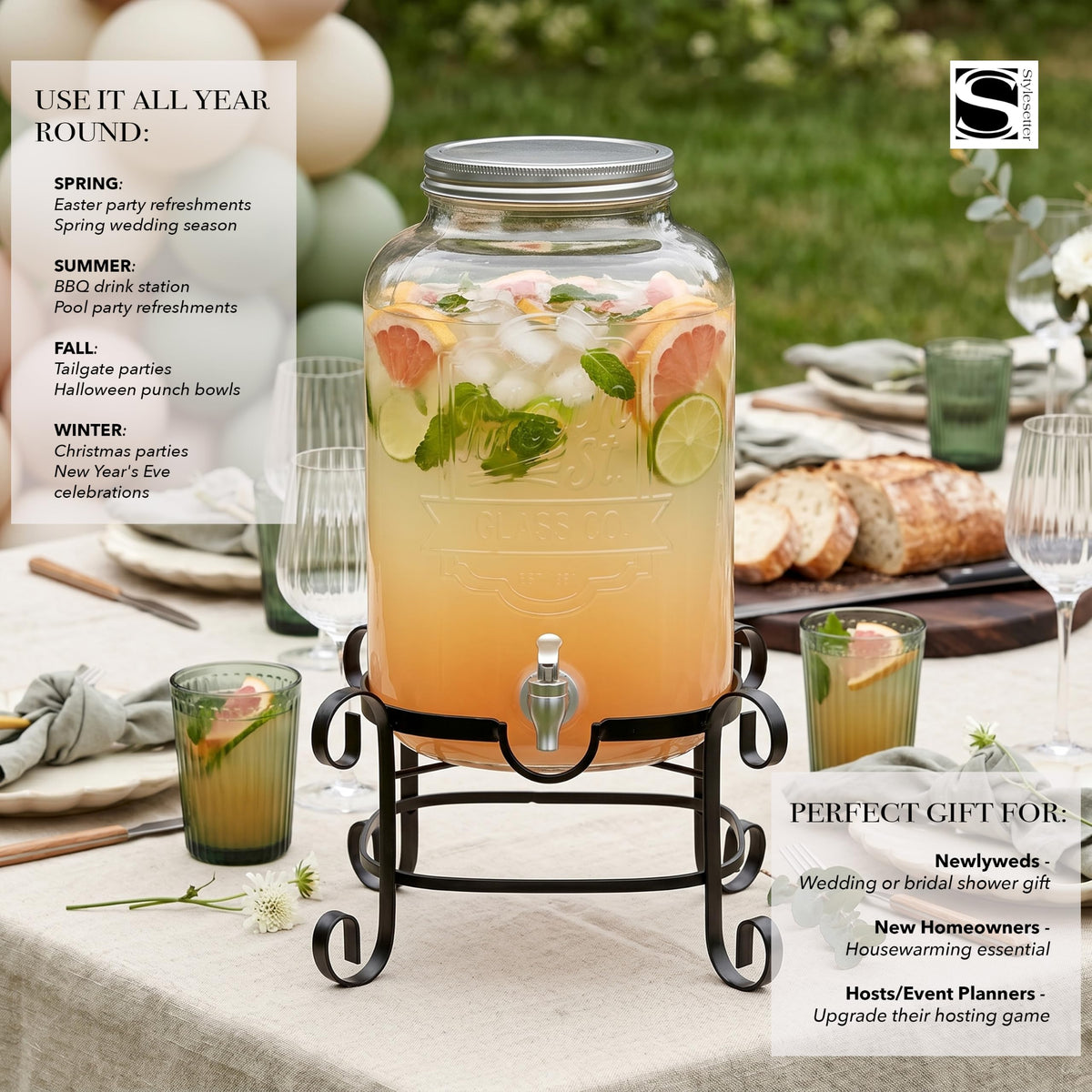 Glass Beverage Dispenser with Metal Stand 3 Gal F681101
