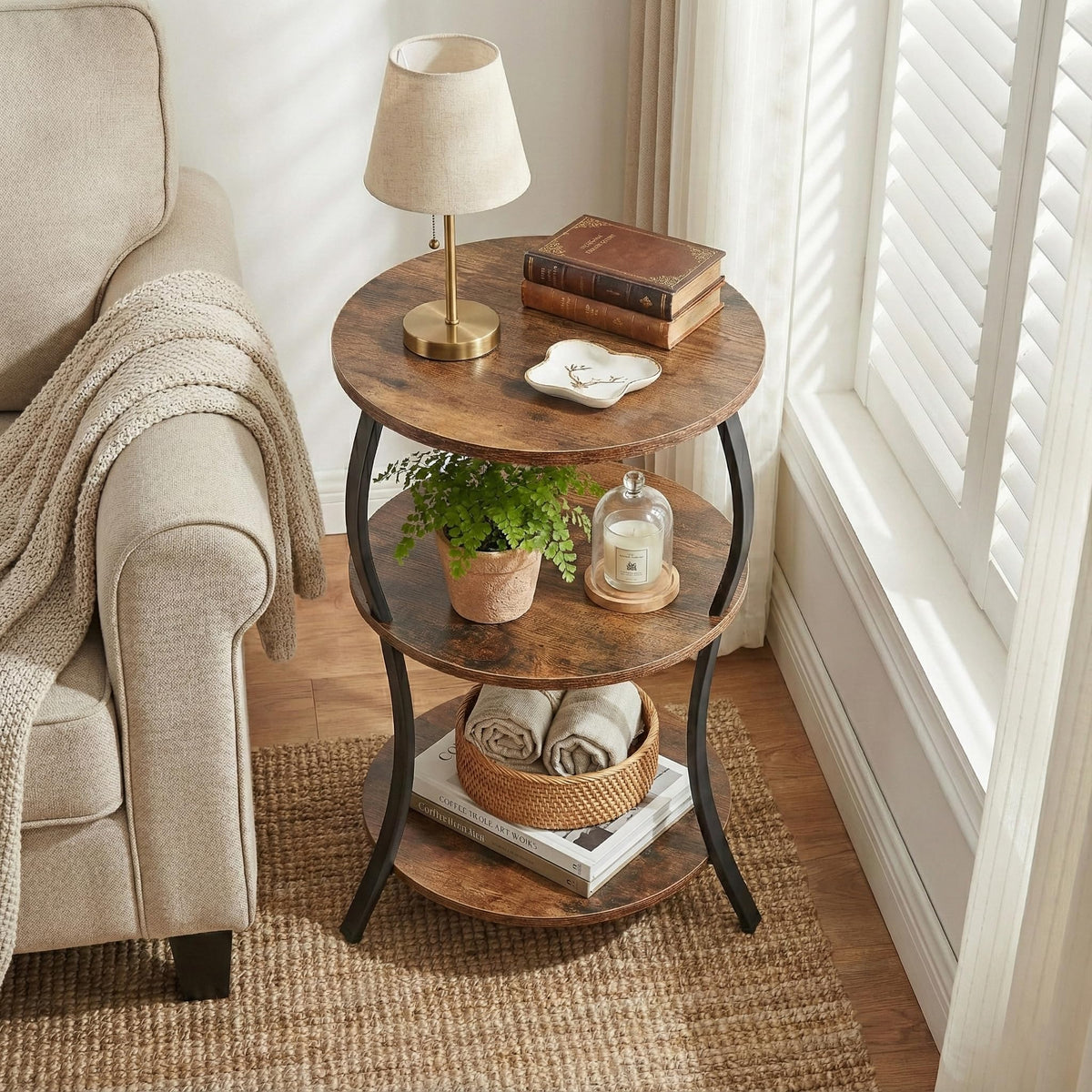 Round 3-Tier Side Table with Storage Shelf Q361