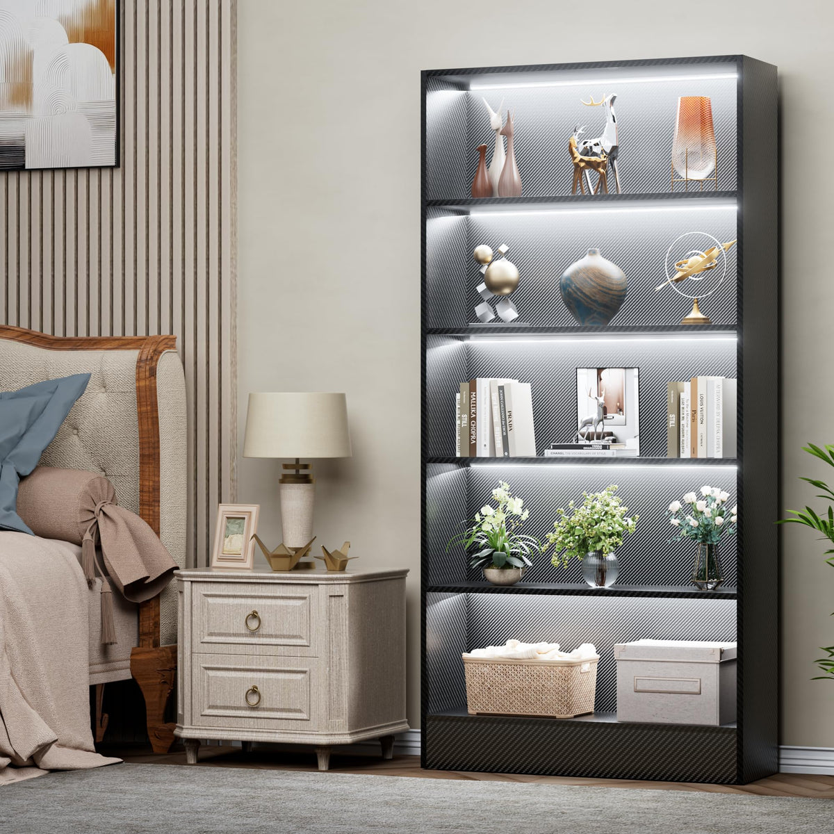 Black 5-Tier Wooden Bookshelf Q32981