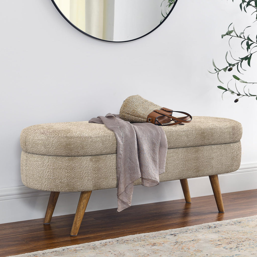 Oval Storage Bench with Rubber Wood Legs Gray U636