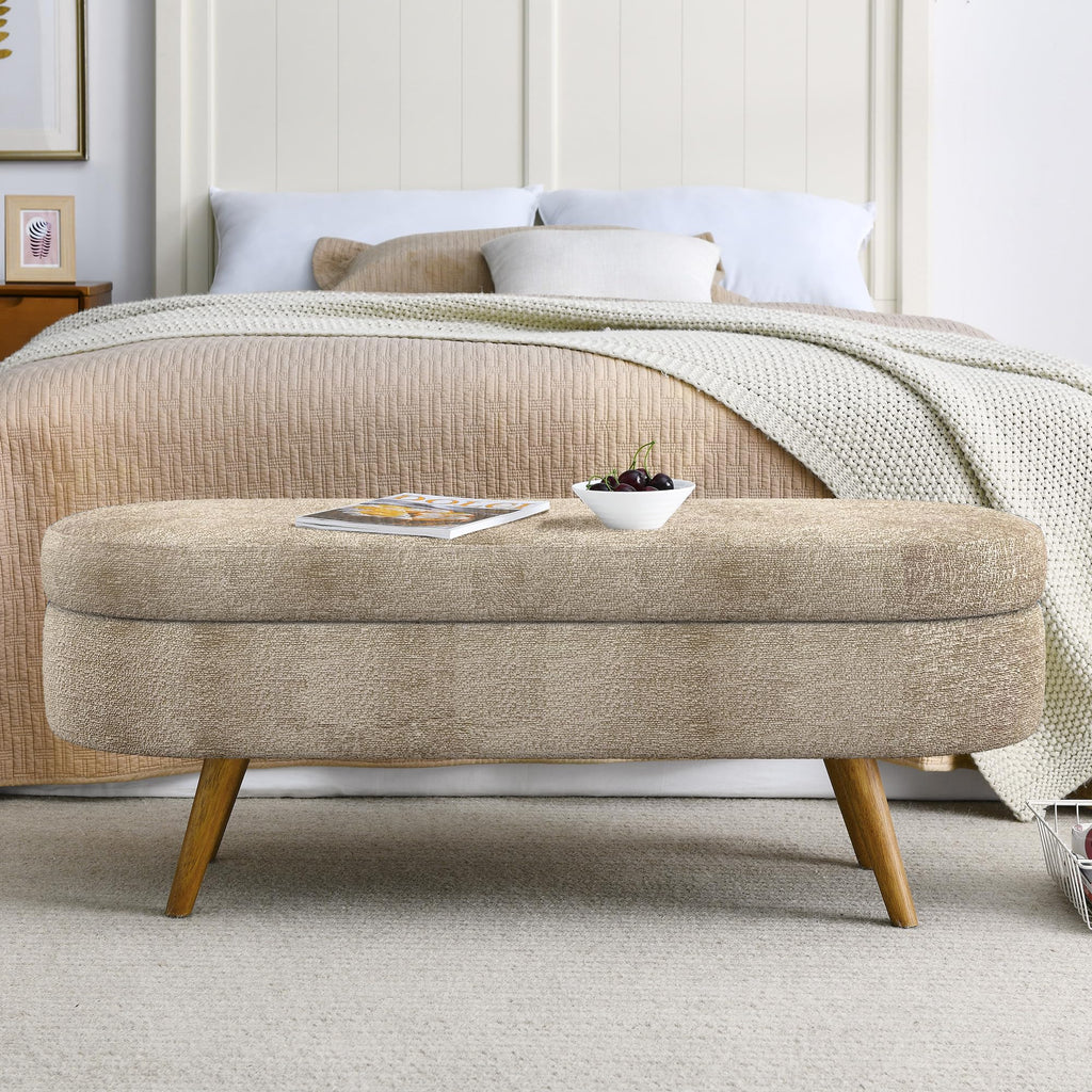Oval Storage Bench with Rubber Wood Legs Gray U636