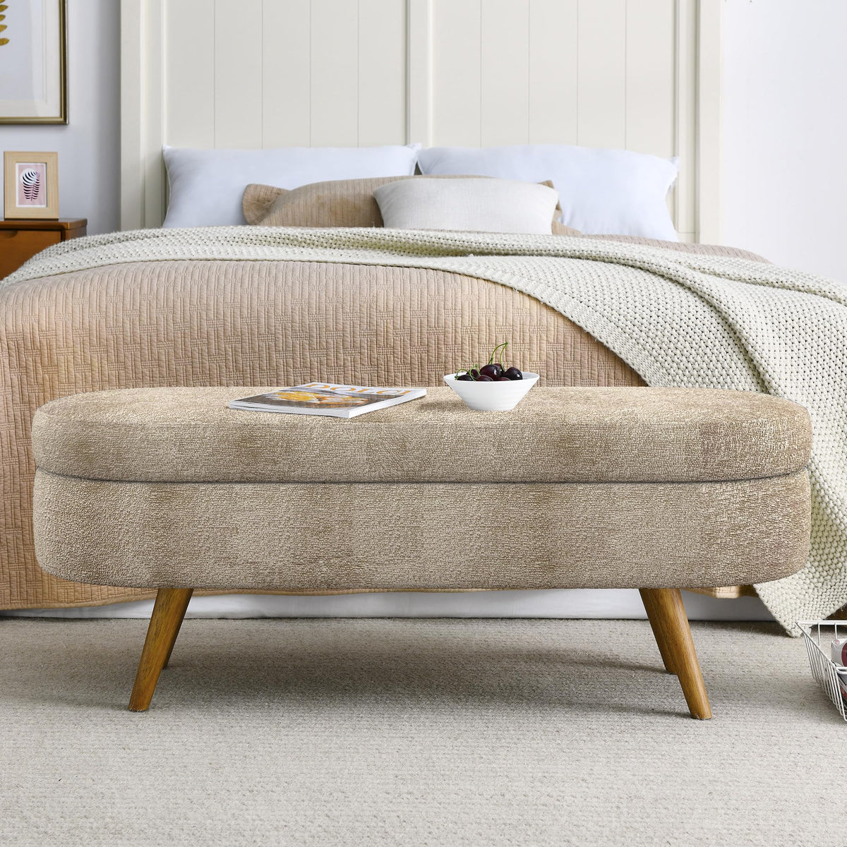 Oval Storage Bench with Rubber Wood Legs Gray U636