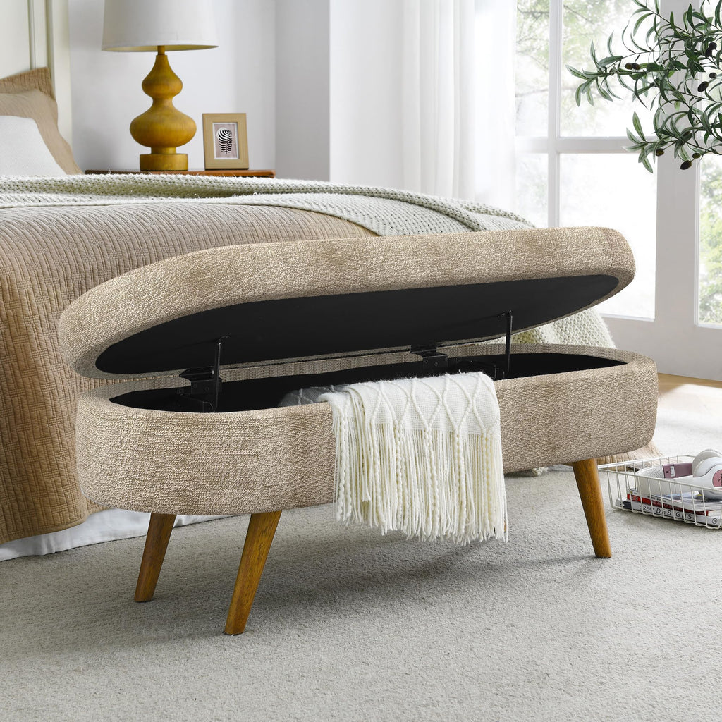 Oval Storage Bench with Rubber Wood Legs Gray U636