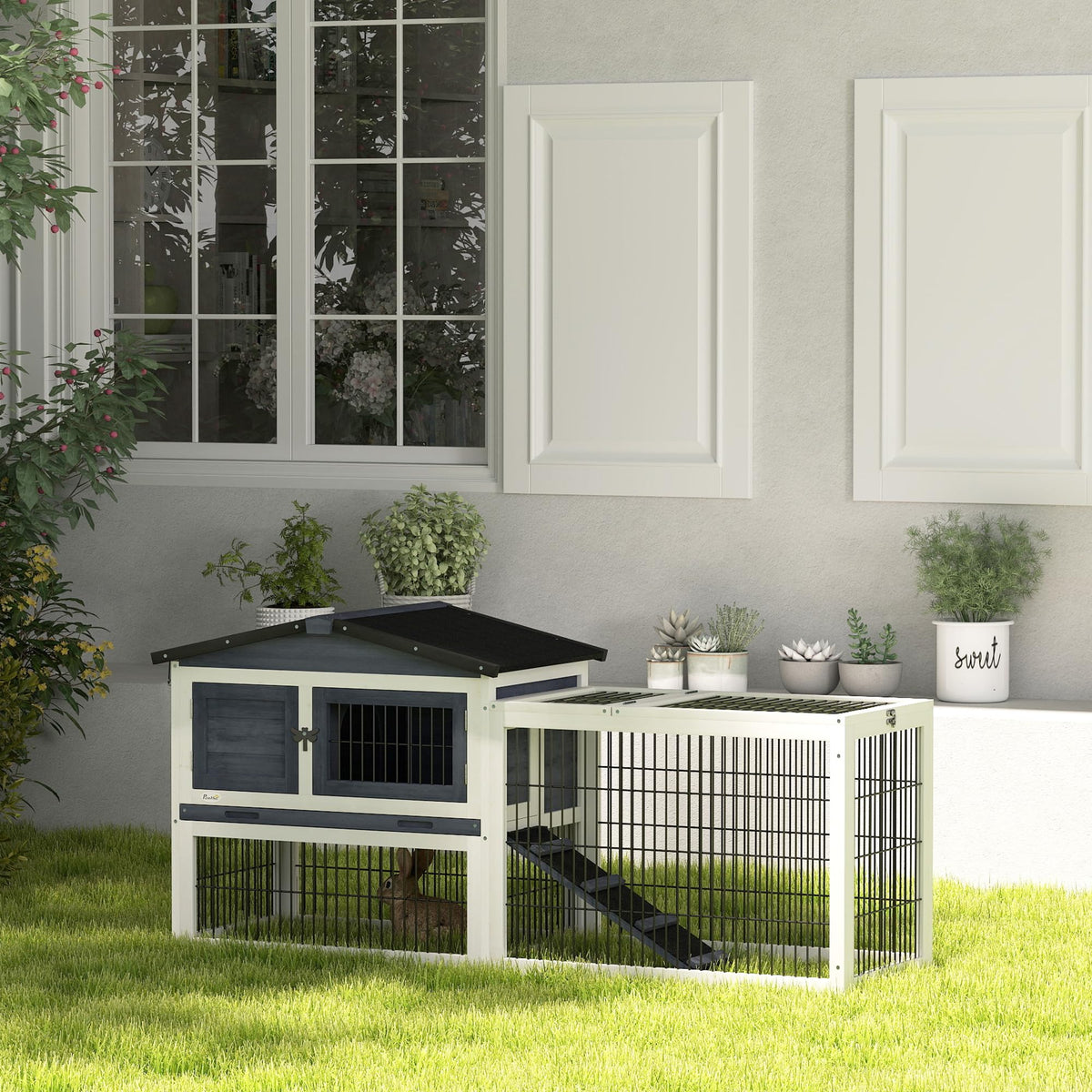 2 Levels Outdoor Rabbit Hutch Dark Gray U191