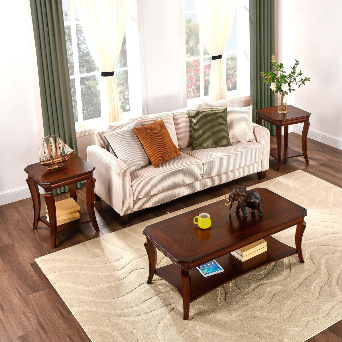 Cherry Brown Side Table with Storage Shelf P656