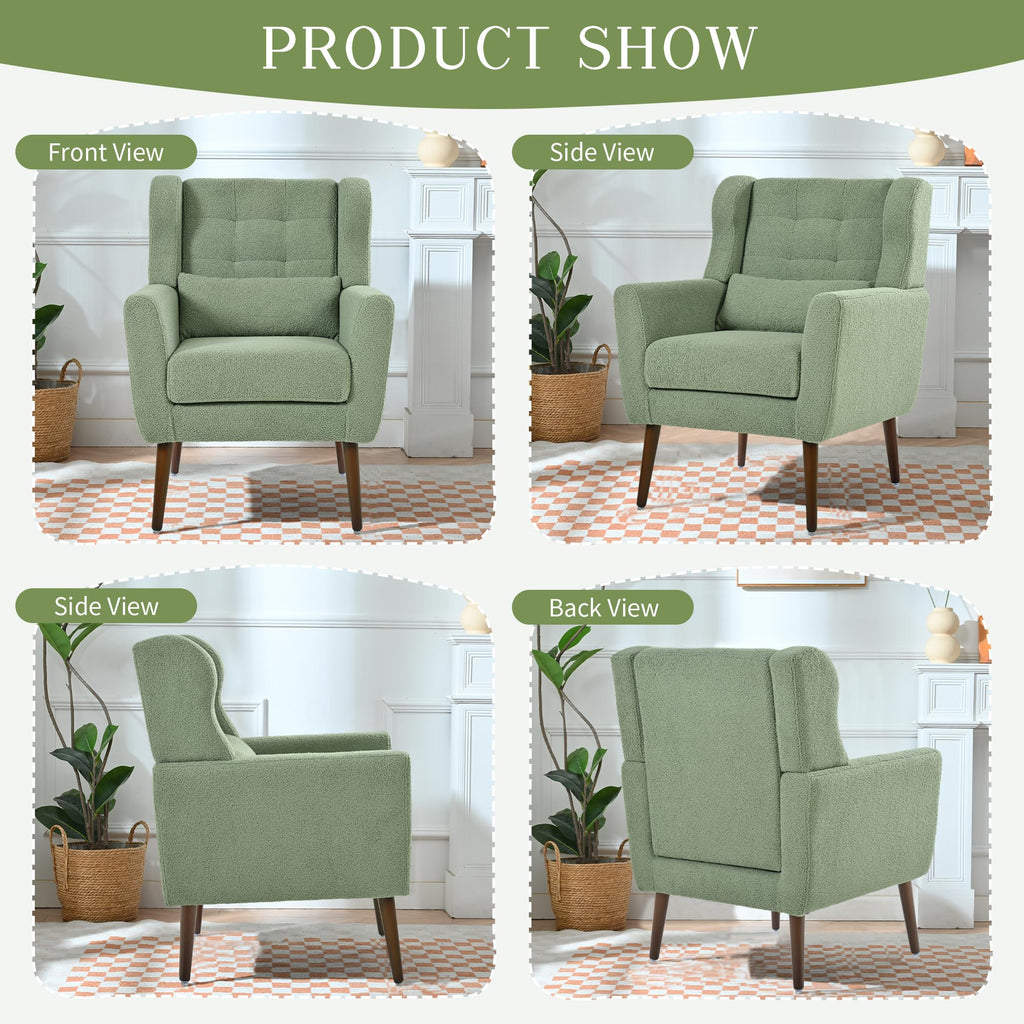 Green Teddy Upholstered Armchair Set of 2 with Lumbar Pillow S7763