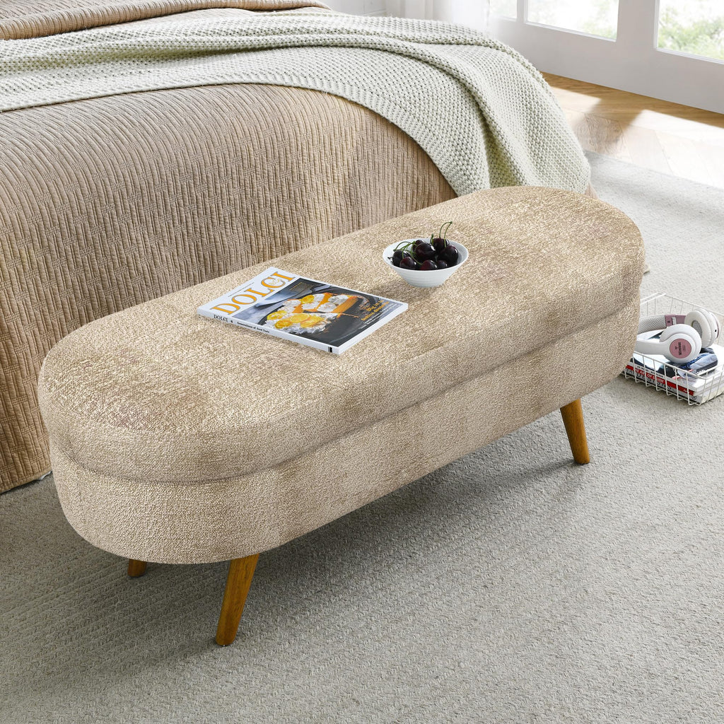 Oval Storage Bench with Rubber Wood Legs Gray U636